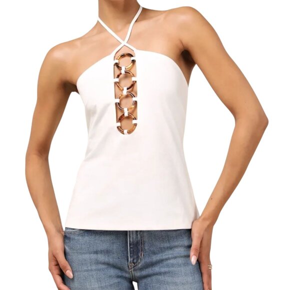 Lulus Women's White Tortoise Shell O Ring Cut Out Halter Top Size M NWTF - Picture 1 of 13